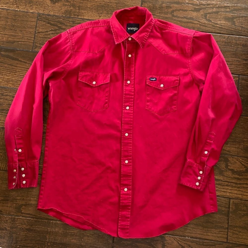 Vintage Wrangler Men's Bold Red Casual Button-Down Shirt Size XLT
